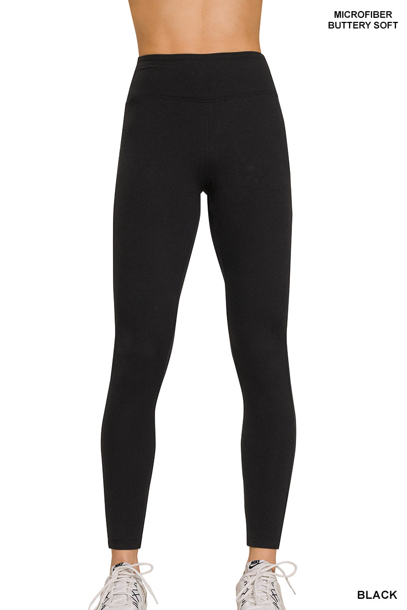 Zenana Microfiber Wide Waistband Full Length Leggings
