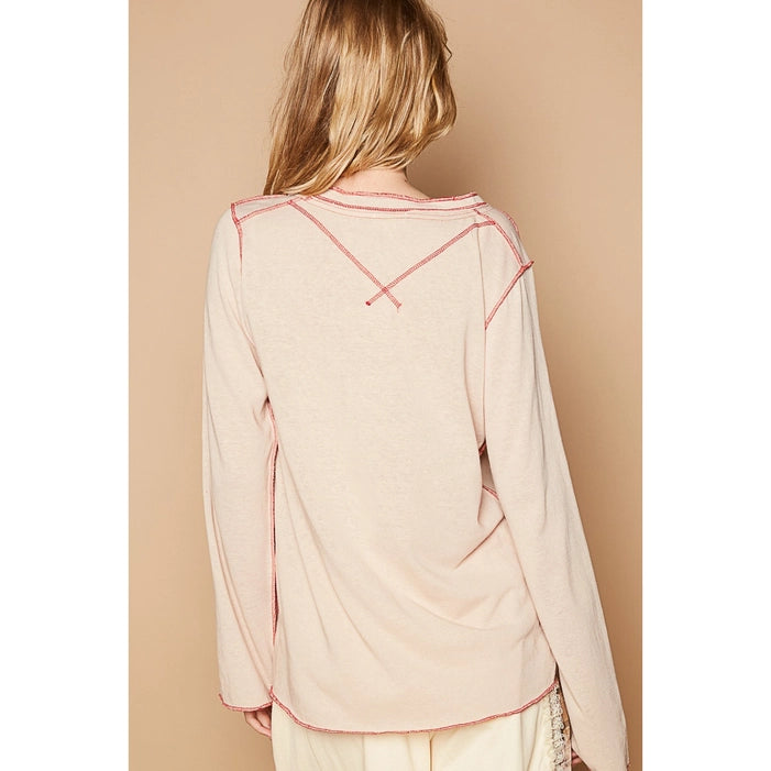 POL Front Pocket Detail Seam Long Sleeve