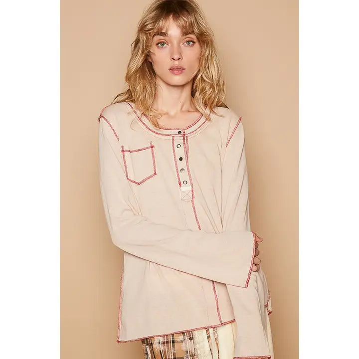 POL Front Pocket Detail Seam Long Sleeve
