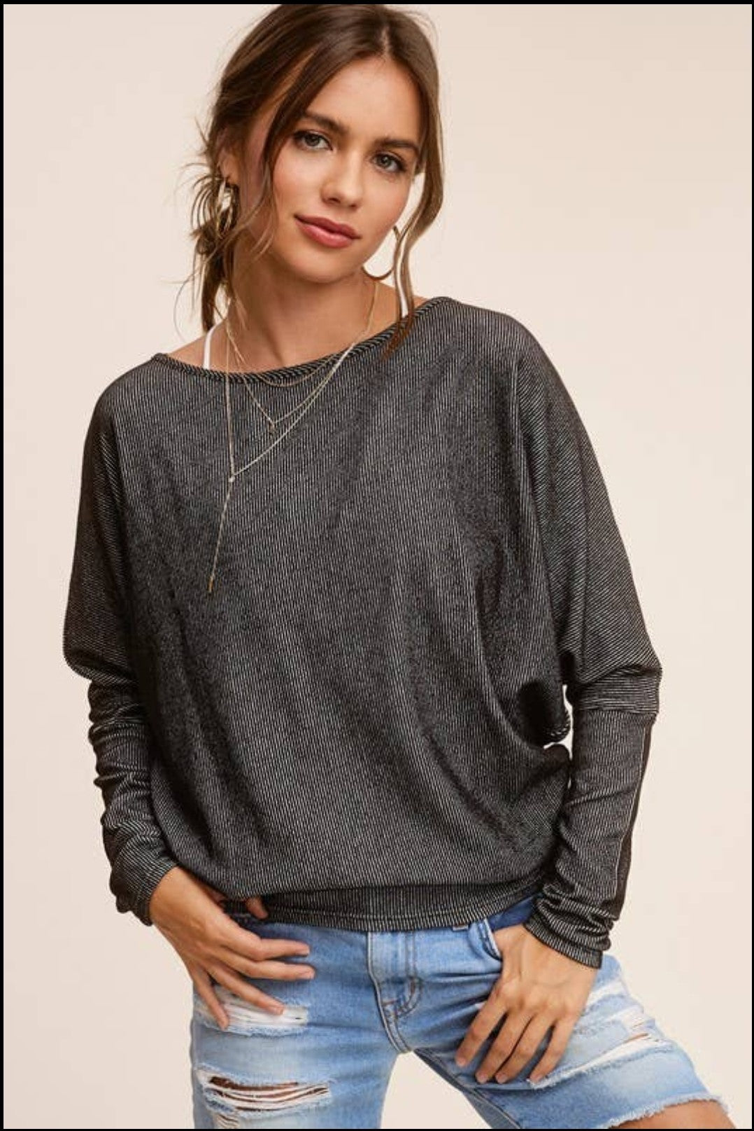 LaMiel Ribbed Dolman Sleeve Top