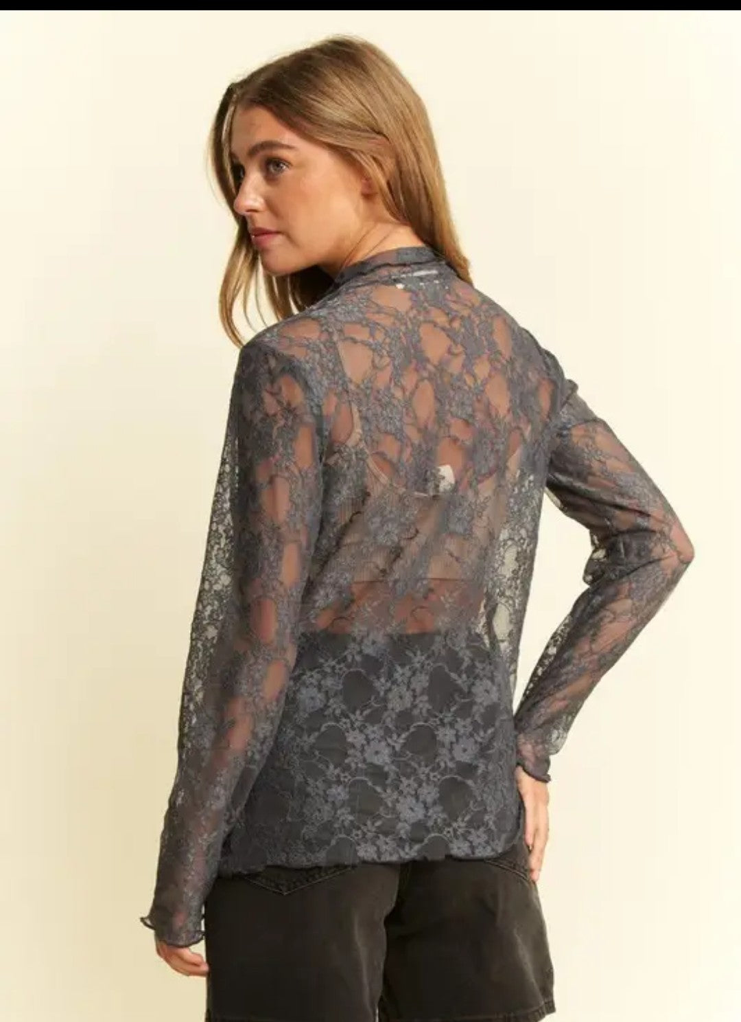 Floral Print Lace Top in Charcoal