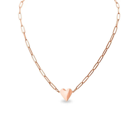 Gold Heart Paperclip Necklace in Rose