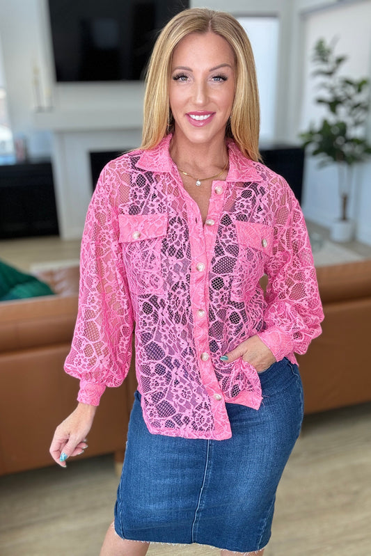 Stick Together Lace Button Up in Pink Cosmos
