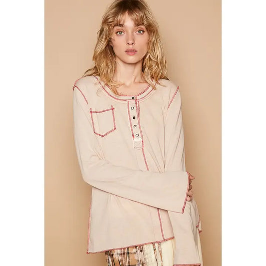 POL Front Pocket Detail Seam Long Sleeve