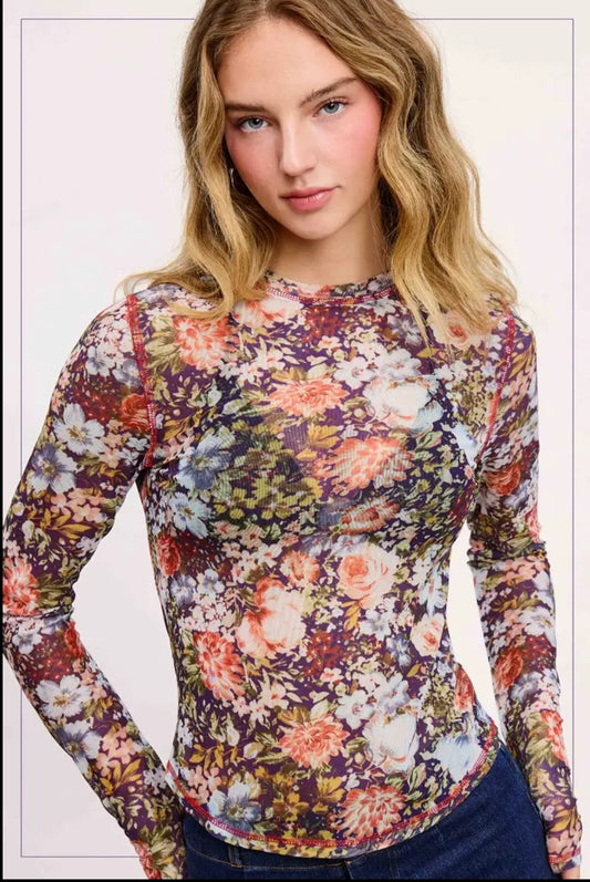 La Miel Floral Mesh Top