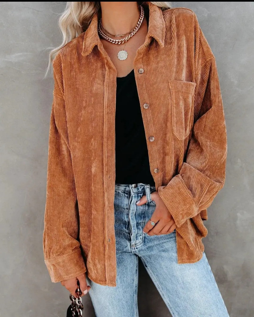 Corduroy Button Up in Caramel