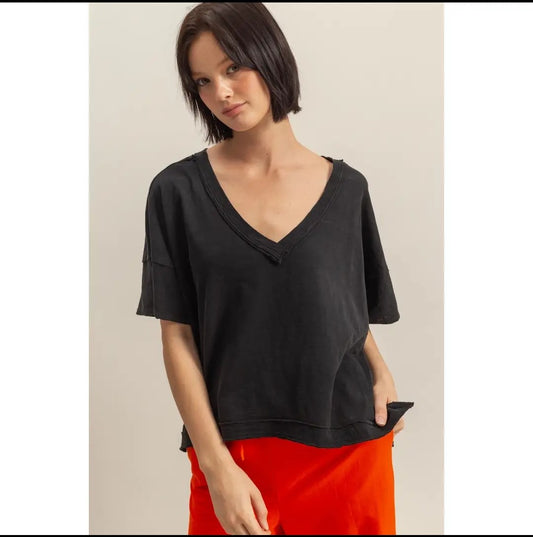 HYFVE Raw Edge V-Neck