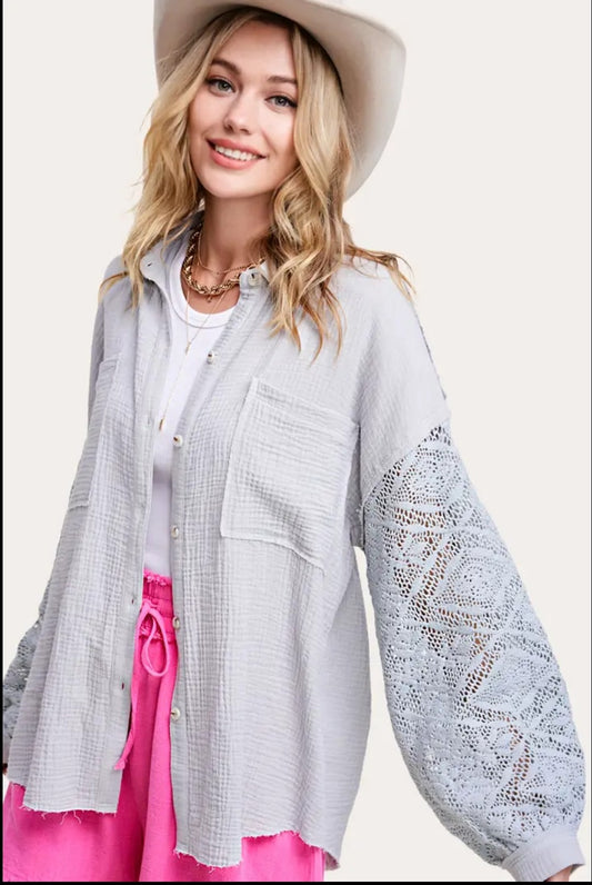 LaMiel Crochet Sleeve Gauze Top